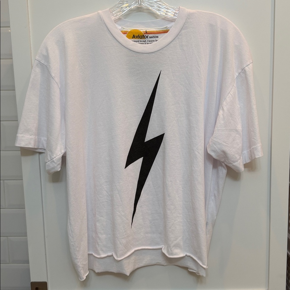 Aviator Nation White Tee with Black Bolt